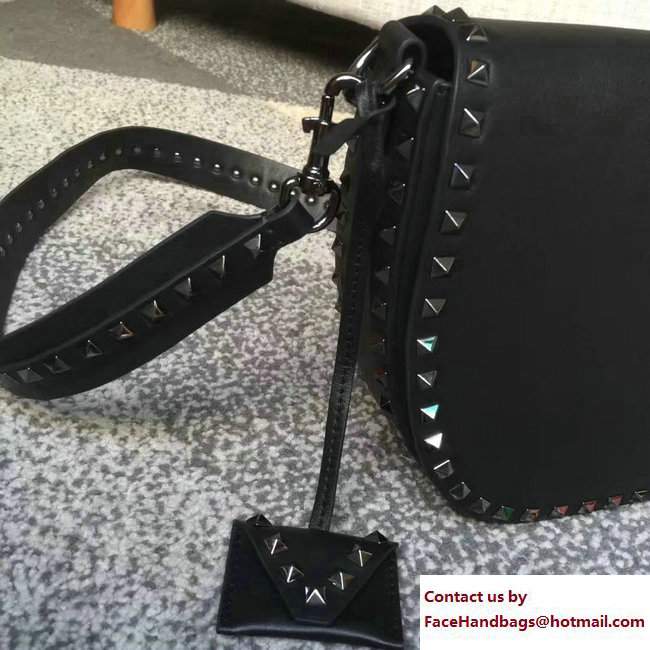 Valentino Calfskin Rockstud Shoulder Crossbody Bag Black with Black Hardware 2018