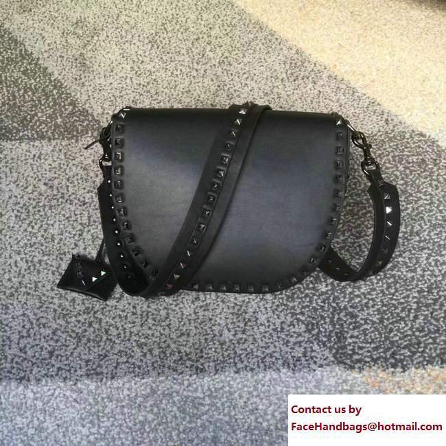 Valentino Calfskin Rockstud Shoulder Crossbody Bag Black with Black Hardware 2018 - Click Image to Close