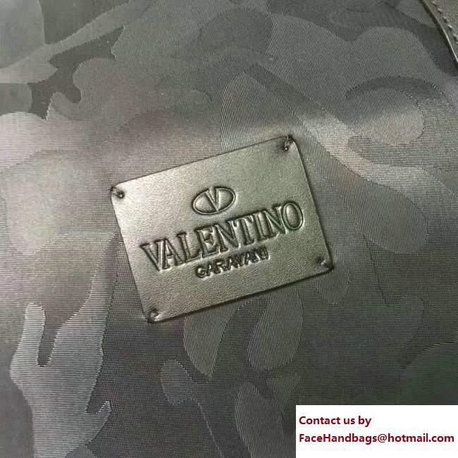 Valentino Camo Print Nylon Holdall Boston Duffle Bag Black
