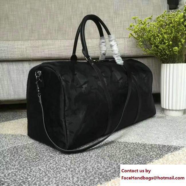 Valentino Camo Print Nylon Holdall Boston Duffle Bag Black - Click Image to Close