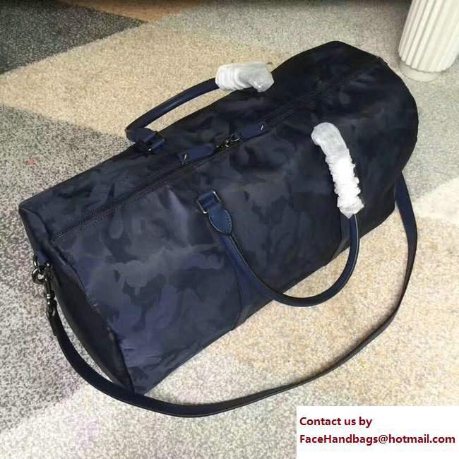 Valentino Camo Print Nylon Holdall Boston Duffle Bag Navy - Click Image to Close