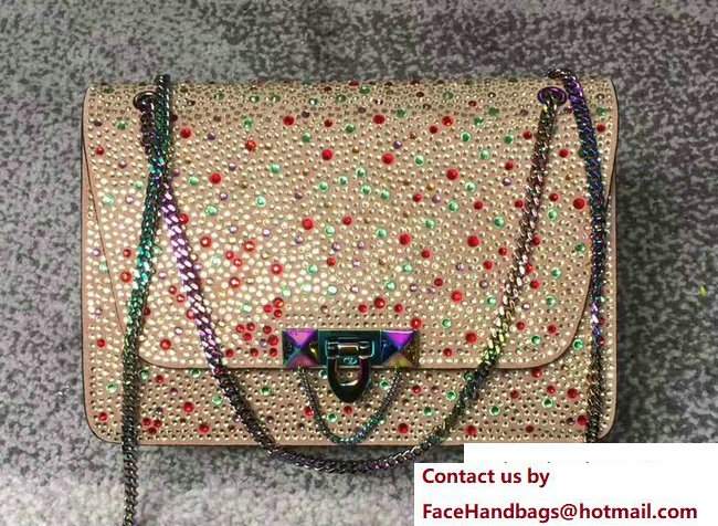 Valentino Crystals Embellished Demilune Small Shoulder Bag Apricot Spring 2018 - Click Image to Close