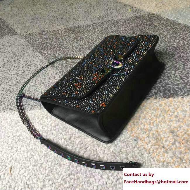 Valentino Crystals Embellished Demilune Small Shoulder Bag Black Spring 2018 - Click Image to Close