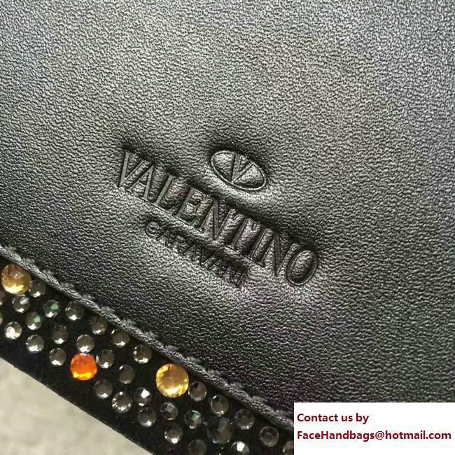 Valentino Crystals Embellished Demilune Small Shoulder Bag Black Spring 2018