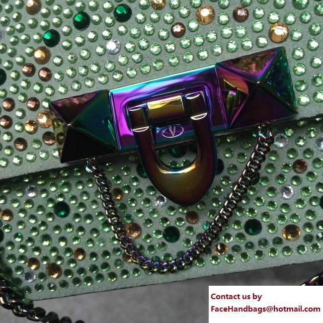 Valentino Crystals Embellished Demilune Small Shoulder Bag Light Green Spring 2018