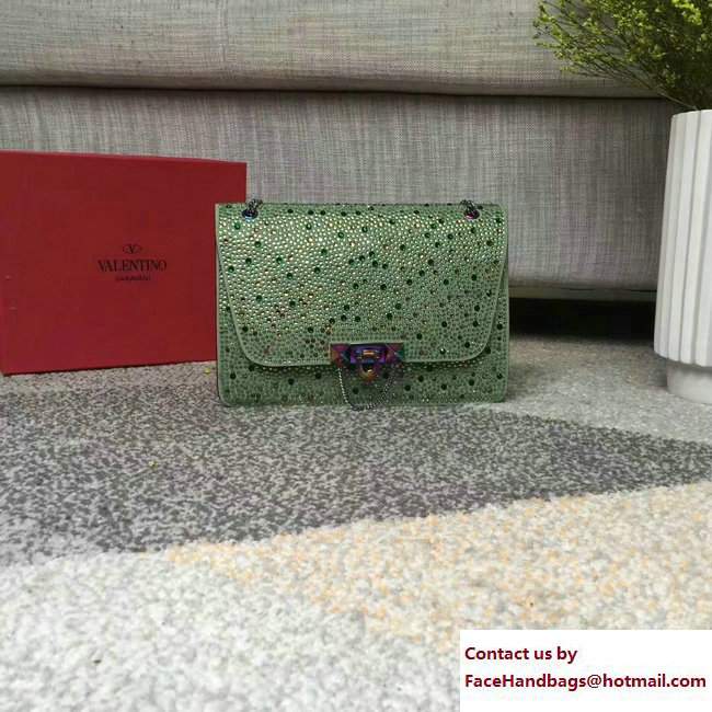 Valentino Crystals Embellished Demilune Small Shoulder Bag Light Green Spring 2018 - Click Image to Close