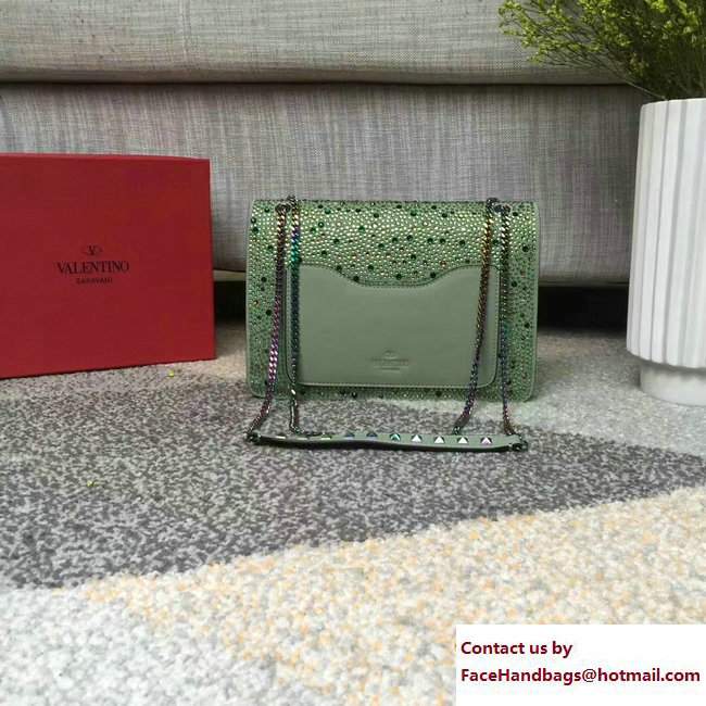 Valentino Crystals Embellished Demilune Small Shoulder Bag Light Green Spring 2018