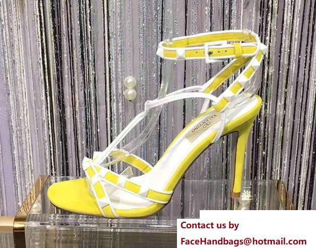 Valentino Heel 9.5cm Free Rockstud Sandals Yellow Spring 2018 - Click Image to Close