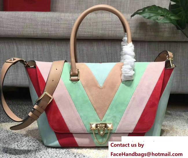 Valentino Multicolor Suede Demilune Double Handle Large Bag Apricot 2017 - Click Image to Close