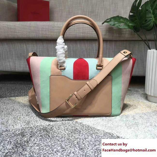 Valentino Multicolor Suede Demilune Double Handle Large Bag Apricot 2017 - Click Image to Close
