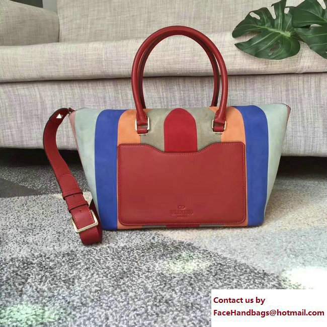 Valentino Multicolor Suede Demilune Double Handle Large Bag Red 2017 - Click Image to Close