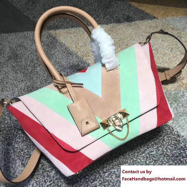 Valentino Multicolor Suede Demilune Double Handle Small Bag Apricot 2017