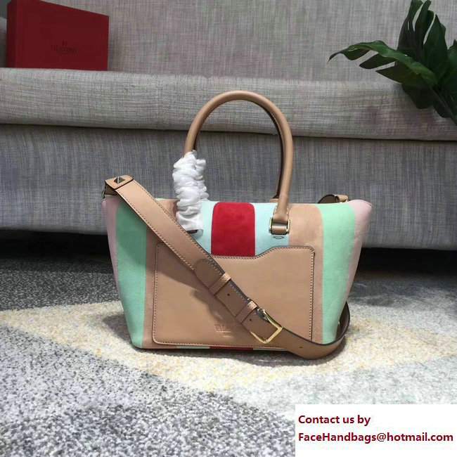 Valentino Multicolor Suede Demilune Double Handle Small Bag Apricot 2017 - Click Image to Close
