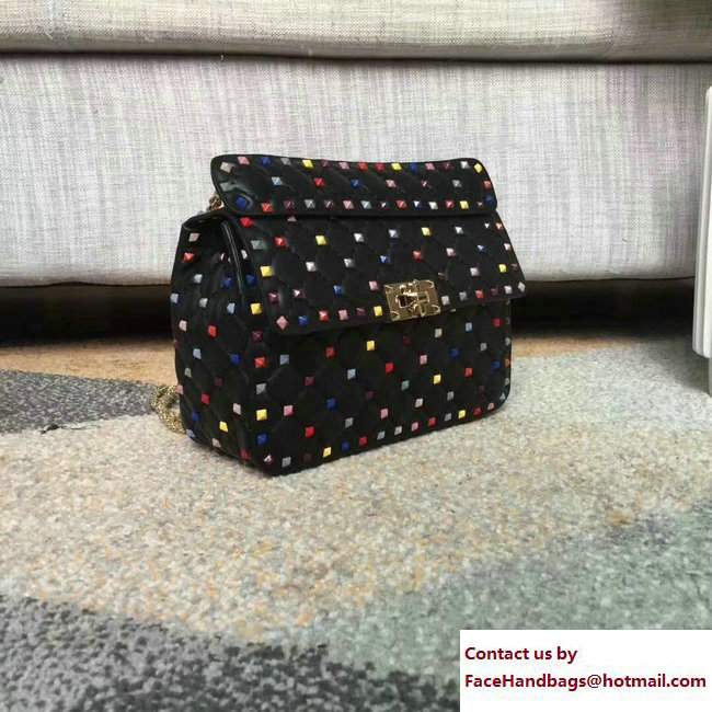 Valentino Multicolour Rockstud Spike Medium Shoulder Bag Black 2018 - Click Image to Close