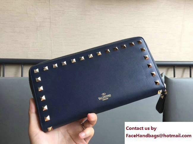 Valentino Rockstud Large Wallet Clutch Bag Dark Blue 2017 - Click Image to Close