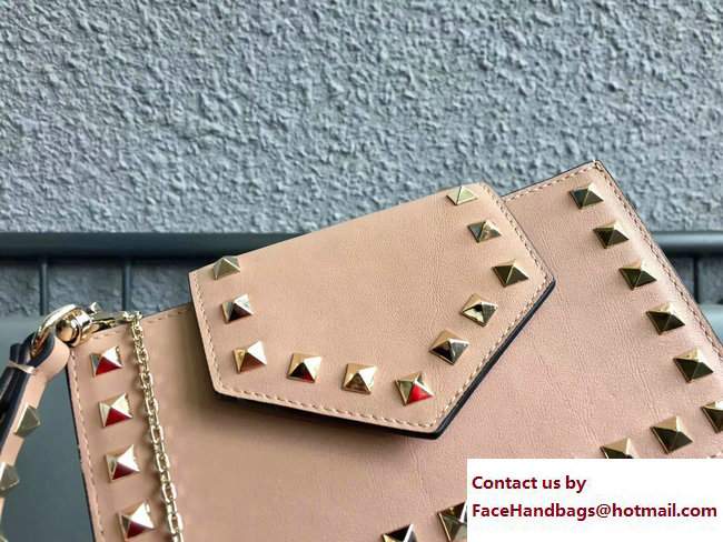 Valentino Rockstud Leather Flap Phone Case Bag Apricot 2018