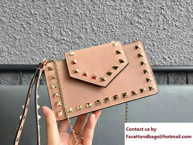 Valentino Rockstud Leather Flap Phone Case Bag Apricot 2018 - Click Image to Close
