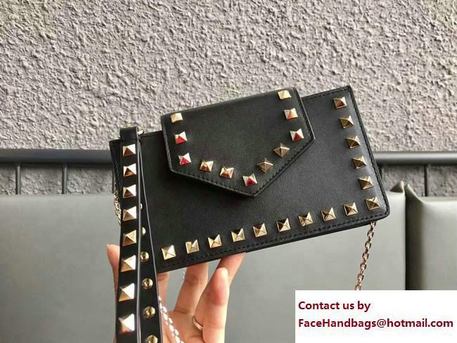 Valentino Rockstud Leather Flap Phone Case Bag Black 2018