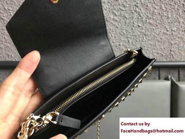 Valentino Rockstud Leather Flap Phone Case Bag Black 2018 - Click Image to Close