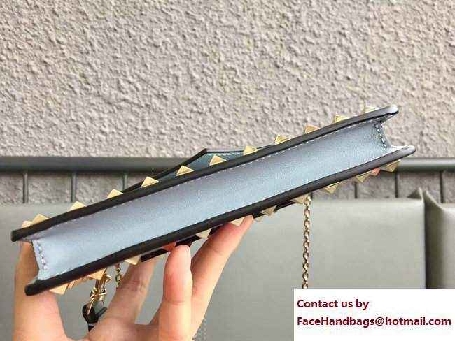 Valentino Rockstud Leather Flap Phone Case Bag Light Blue 2018 - Click Image to Close