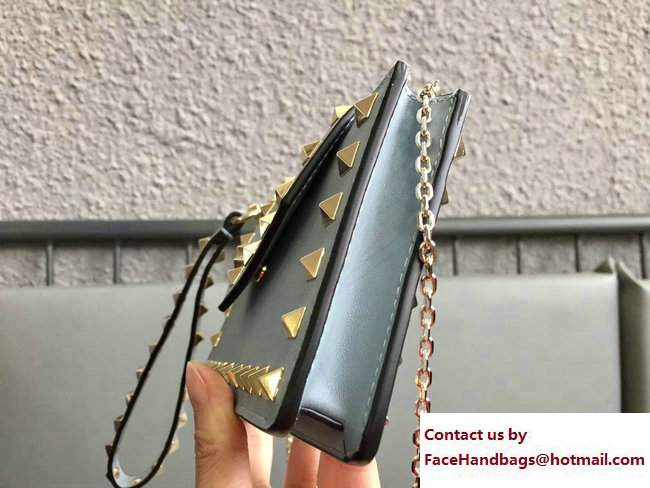 Valentino Rockstud Leather Flap Phone Case Bag Light Blue 2018