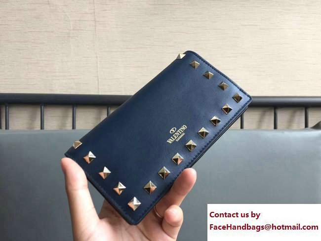 Valentino Rockstud Medium Flap Continental Wallet Dark Blue 2017