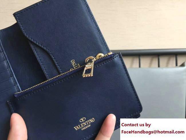 Valentino Rockstud Medium Flap Continental Wallet Dark Blue 2017 - Click Image to Close