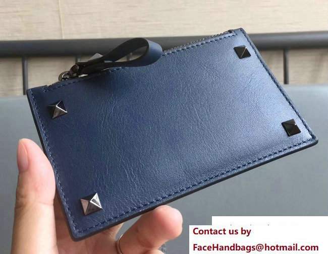 Valentino Rockstud Men's Card Case and Coin Purse Blue 2017 - Click Image to Close