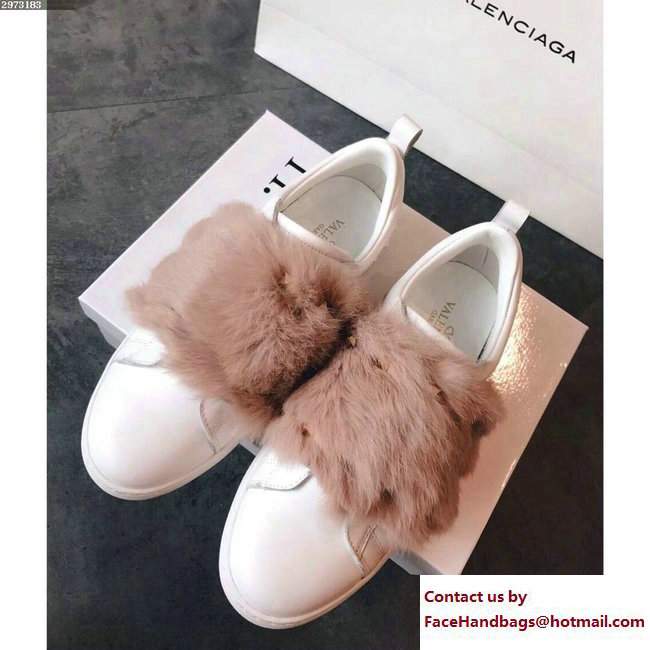 Valentino Rockstud Mink Fur Sneakers White/Camel 2017 - Click Image to Close