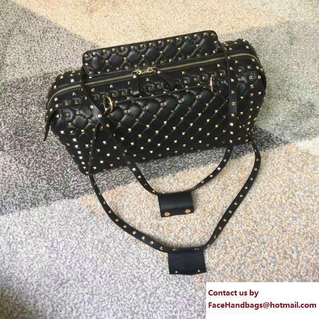 Valentino Rockstud Spike Duffle Bag Black/Gold 2017 - Click Image to Close