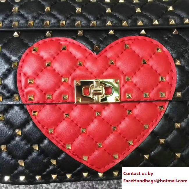 Valentino Rockstud Spike Medium Shoulder Bag Red Heart Black 2018 - Click Image to Close