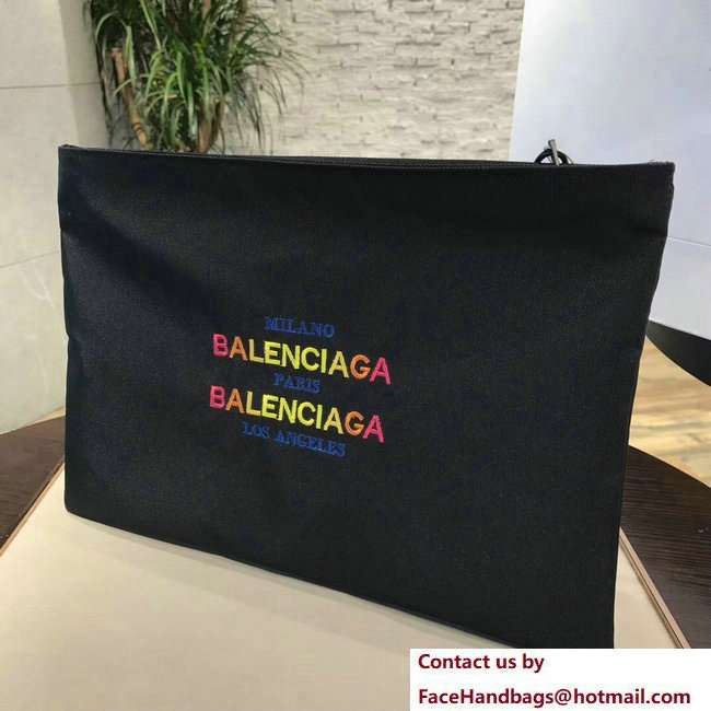 Balenciaga Explorer Nylon Pouch Clutch Medium Bag with Logo Milano Paris Los Angeles 2018