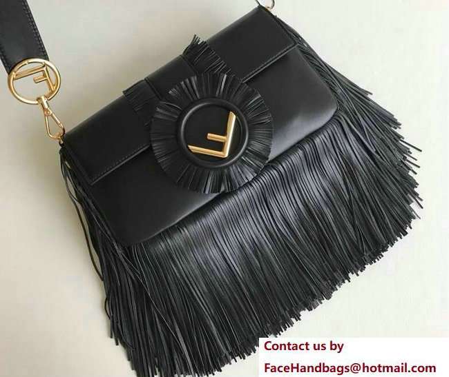 Fendi Baguette Shoulder Bag F Logo Fringed Black 2018