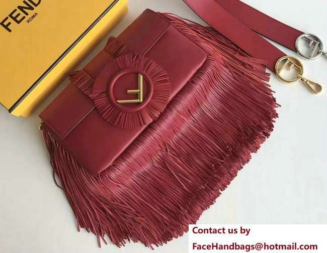Fendi Baguette Shoulder Bag F Logo Fringed Red 2018