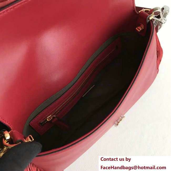 Fendi Baguette Shoulder Bag F Logo Fringed Red 2018 - Click Image to Close