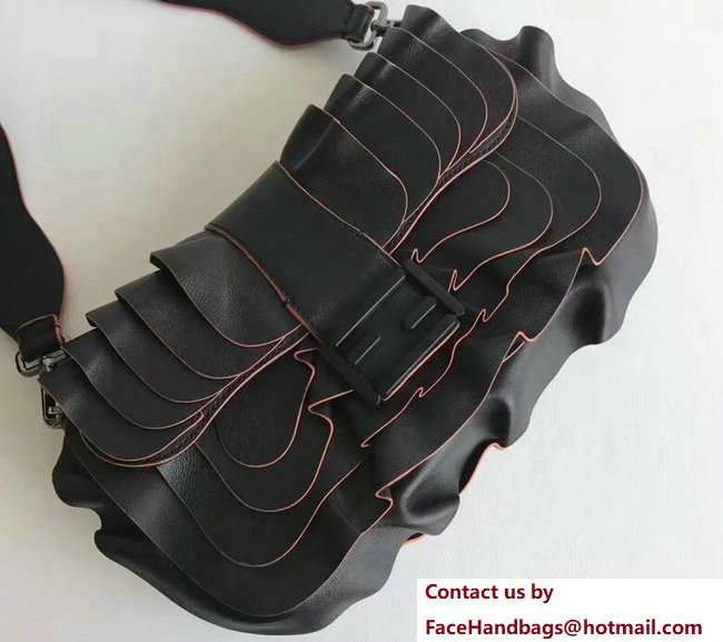 Fendi Baguette Shoulder Bag with Wave Edge Laminated Effect Black 2018