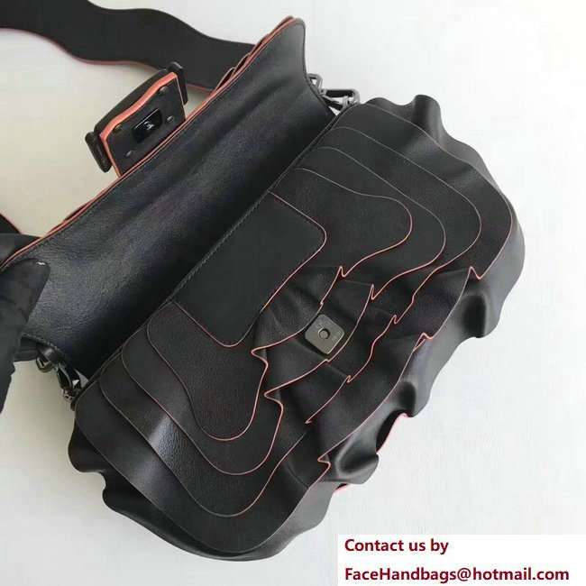 Fendi Baguette Shoulder Bag with Wave Edge Laminated Effect Black 2018 - Click Image to Close