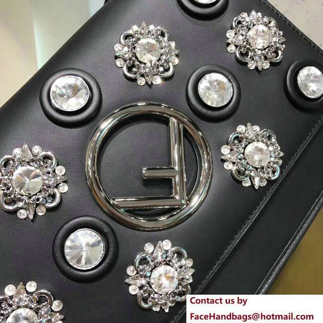 Fendi Crystals Flower Medium Kan I F Logo Bag Black 2018 - Click Image to Close
