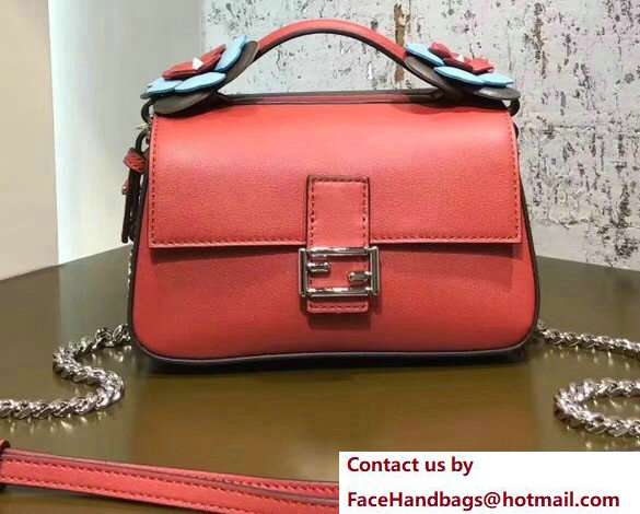 Fendi Double Micro Baguette Shoulder Bag Flowerland Cherry Red/Etoupe 2018 Fendi Double Micro Baguette Shoulder Bag Flowerland Cherry Red/Etoupe 2018