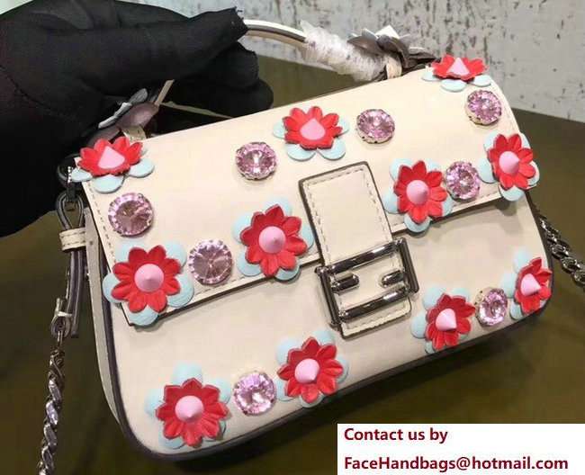 Fendi Double Micro Baguette Shoulder Bag Flowers and Crystals Beige 2018 - Click Image to Close