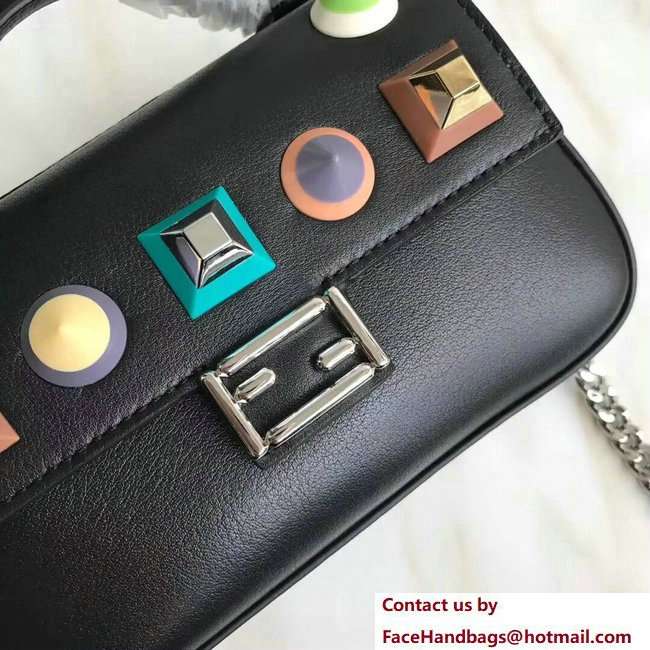 Fendi Double Micro Baguette Shoulder Bag Plexiglass Rainbow Studs and FF Buckle Black 2018