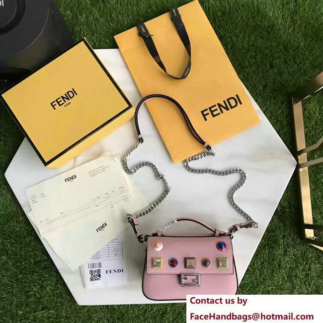Fendi Double Micro Baguette Shoulder Bag Plexiglass Rainbow Studs and FF Buckle Pink 2018 - Click Image to Close
