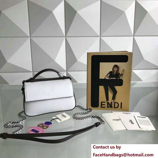 Fendi Double Micro Baguette Shoulder Bag Studs Flower and FF Buckle Coffee/White 2018 - Click Image to Close