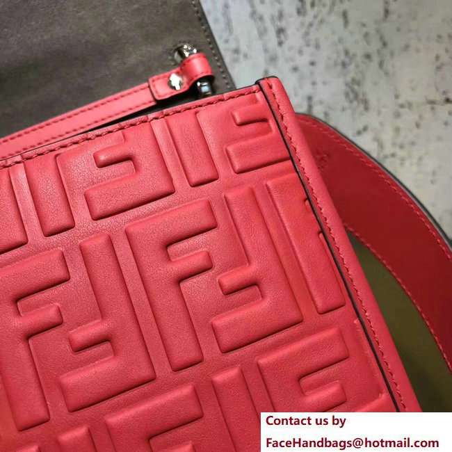 Fendi Embossed FF Medium Kan I F Logo Bag Red 2018 - Click Image to Close