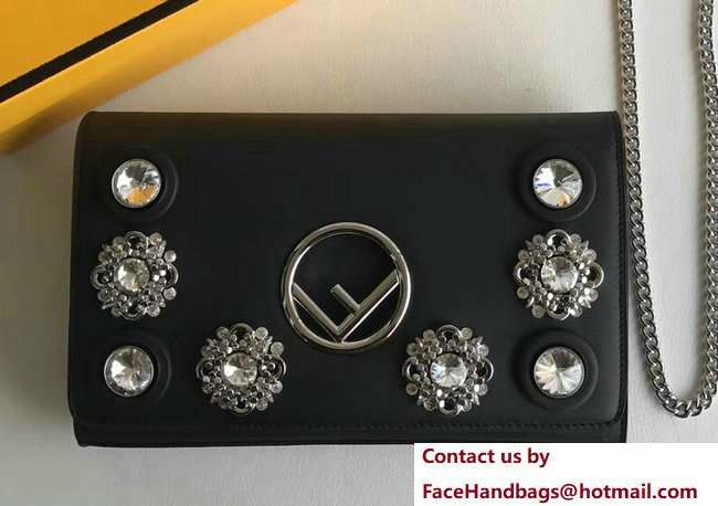 Fendi F Logo Wallet On Chain Woc Mini Bag Crystals Flower Black 2018 Fendi F Logo Wallet On Chain Woc Mini Bag Crystals Flower Black 2018