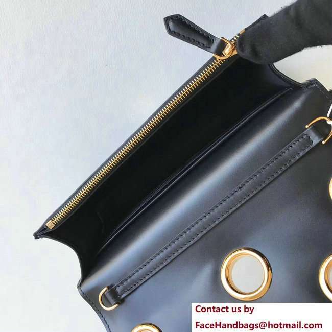 Fendi F Logo Wallet On Chain Woc Mini Bag Geometric-Shaped Flap Grommets And Rock-Colour Elaphe Black 2018