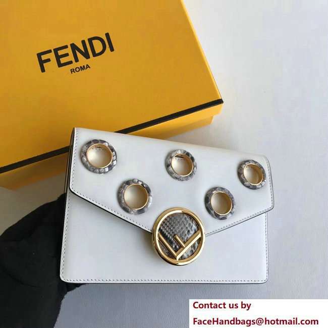 Fendi F Logo Wallet On Chain Woc Mini Bag Geometric-Shaped Flap Grommets And Rock-Colour Elaphe White 2018