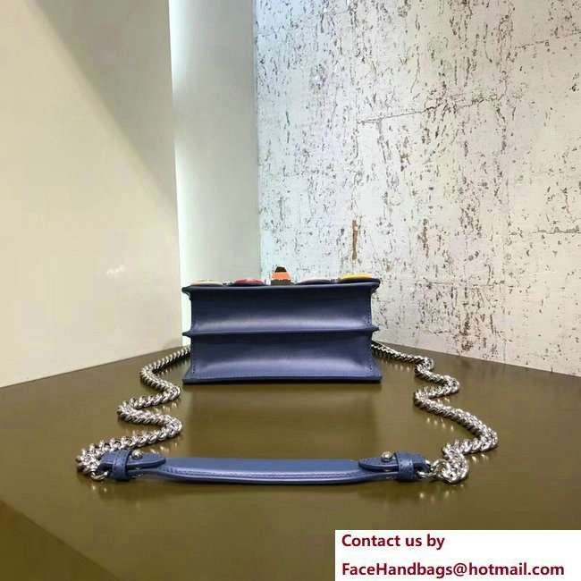 Fendi Kan I Crossbody Mini Bag Scalloped Edges Grommets and Crystals Dark Blue 2018