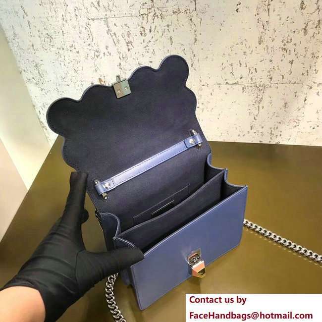Fendi Kan I Crossbody Mini Bag Scalloped Edges Grommets and Crystals Dark Blue 2018 - Click Image to Close
