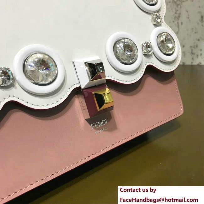 Fendi Kan I Crossbody Mini Bag Scalloped Edges Grommets and Crystals White/Pink 2018